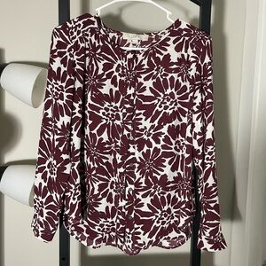 LOFT Burgundy and White Floral Blouse